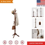 Solid Wood Coat Rack - Free Standing Hall Tree With 10 Hooks Dark Walnut. Fixed Price $58.99.