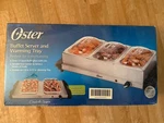 Oster Buffet Server 3X 1.5 Qt Stainless Steel Warming Tray, Adjustable Temp 300W. Fixed Price $65.00.