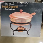 Vtg Old Dutch Solid Copper Chafing Dish With Original Box - Liquid Fuel. Fixed Price $75.00.