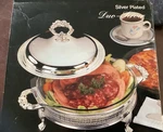 New Regal Silver Plate + Glass 2 Qt Insert Chafing Dish Duo Food Server. Fixed Price $62.90.
