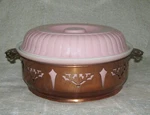Hall Forman Family Vintage Pink 2 Qt Round Covered Casserole W/ Copper Server. Fixed Price $70.00.