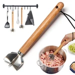 Qawrzzpr Stainless Steel Meat Masher & Chopper 6-BLADE, Wood. Fixed Price $15.93.