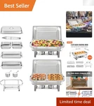 Elegant 8 Qt Chafing Dish Set - 2 Full Size Stainless Steel Warmers For Events. Fixed Price $142.30.