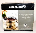 Calphalon Vtg Contemporary Stainless 7-QT Chafing Dish W/5QT Sauteuse New-in-box. Fixed Price $195.00.