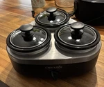 Crock-pot Little Triple Dipper 3-POT Slow Cooker Buffet Warmer Travel Case. Fixed Price $58.00.