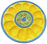 Handpainted Poyeton Deviled Egg Tray Platter Yellow Blue Plate Handmade Spain. Fixed Price $21.11.