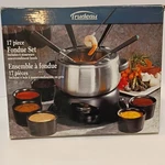 Trudeau 17-PIECE Stainless Steel Fondue Set With Stoneware Bowls & Burner. Fixed Price $19.00.