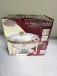 Winware Malibu Round 4 Qt Chafing Dish W/ Lid, Gold Accents, Stainless Steel. Fixed Price $30.00.