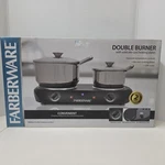 Farberware Double Burner 1500 Watt Die- Cast Heating Black Electric Cooktop. Fixed Price $32.99.