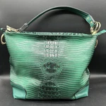 Women Green Faux Alligator Purse Single Handle Gold Accents Lots Of Storage.. Fixed Price $15.00.