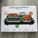 Chefman Xl Warming Tray Black Glass Top Adjustable Temperature Open Box Unit Buf. Fixed Price $34.00.