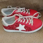 Lucky Step Air Cooled Red Glitter Star Women's Low Top Sneakers Lace Up. Fixed Price $23.00.