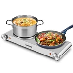 Cusimax Hot Plate, Electric Double Burner, 1800W Cast Burners, Silver. Fixed Price $91.90.