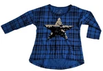 One Step Up Girls Causal Check Top Sequin Star Round Neck Blue Size S(7/8) G001. Fixed Price $15.99.