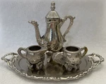 Imperial 1978 Metal Miniature Coffee Tea Pot Creamer Sugar & Tray Set Vintage. Fixed Price $59.00.