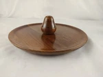 Vtg Solid American Walnut Appetizer Serving Tray With Toothpick Holder, 9" Dia.. Fixed Price $21.99.