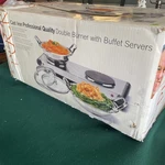 Wolfgang Puck Double Burner With 8" Buffet Servers Cast Iron Proquality. Fixed Price $74.99.