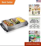 Nutrichef Professional Stainless Steel Buffet Warmer Server With 3 Trays. Fixed Price $44.99.