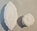 Fostoria Jenny Lind Milk Glass Dresser Set With Original Sticker. Fixed Price $59.99.