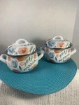 2 Floral 1 Qt Crofton Porcelain Enamel Casseroles With Lids Handles. Fixed Price $14.99.