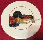 Fox Hunt Horn Helmet And Coat Ceramic Round Hot Plate. Fixed Price $16.99.