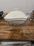 Godinger Siena 1 Qt. Covered Porcelain Baker Chafing Dish W/ Warmer Stand. Fixed Price $16.14.