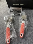 Kitchen Tools Set - Dough Cutter, Pastry Wheel, Blender, Red, Stainless Steel. Fixed Price $9.99.