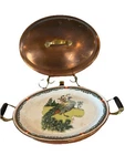 Antique Warming Plate Copper Brass Hot Water Decorated Porcelain Top 13 Lid. Fixed Price $34.00.