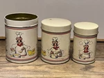 Vintage Daher Design Chef Cooking Pasta Kitchen Storage Tins 1983 Crest Ind. Fixed Price $20.00.