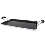 Imusa 17"X10"CERAMIC Double Burner Black: Stovetop Griddle, Alum. Fixed Price $25.99.