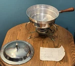Pre Owned Vintage Chrome Kromex Chafing Dish With Gold Accents Original Box. Fixed Price $22.00.