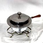 Vintage Chrome Kromex Chafing Dish With Gold Accents Wooden Handles. Fixed Price $23.00.