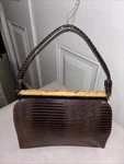 Purse Brown Alligator Top Handle Handbag Lined Gold Tone Lock /accents Vintage. Fixed Price $25.00.