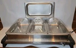Broilking Professional Stainless-steel 3 Trays Triple Buffet Server Plastic Lids. Fixed Price $34.99.