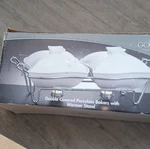 Godinger Double Covered Porcelain Bakers With Warmer Stand White Round. Fixed Price $45.37.