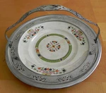 Vtg Server Plate By Hall China Forman Bros. W Pierced Chrome Handle & Frame. Fixed Price $12.90.
