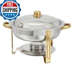 Winco Winware 4 Qt Round Stainless Steel Gold Accented Chafer Buffet Warmer. Fixed Price $78.07.