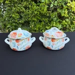 Crofton Enamel Stockpots Set 2PC 1QT Floral Double Handle W/lids Multicolor. Fixed Price $24.85.