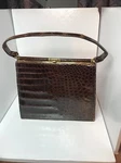 Vintage Brown Faux Alligator Handbag With Gold Tone Accents Top Handles. Fixed Price $19.00.