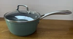 Cuisinart 2QT Green Non-stick Aluminum Sauce Pan W/clear Glass Lid Read. Fixed Price $25.99.