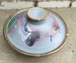 Studio Pottery Covered Serving Dish- Artist Signed- Tortilla Warmer- Blue Purple. Fixed Price $28.00.