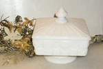 Vintage Westmoreland Old Quilt White Milk Glass Square Candy Dish W/ Lid 5". Fixed Price $20.00.