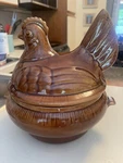 Vintage 1960S Hull California Pottery CF37 Hen On Nest Covered Casserole Dish. Fixed Price $35.00.