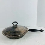 Vtg Marshall Field & Co Silver Plate Round Chafing Dish Wood Handle Epc Culinary. Fixed Price $15.00.