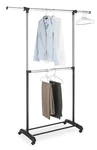 Whitmor Adjustable 2-ROD Garment Rack Rolling Clothes Organizer Black/chrome. Fixed Price $45.17.