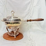 Vintage 3-PIECE Taunton Silverplate Chafing Dish Wood Handle Stand & Lid Shiny. Fixed Price $65.99.