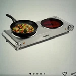 Cusimax 1800W Electric Double 7 Ceramic Burner, Non-slip, Glass Plate, Steel. Fixed Price $69.95.