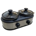 Tru Dual 1.25QT Slow Cooker Croc Pot Buffet Server Stainless Steel Black SC-2125. Fixed Price $36.00.