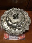 Large Fancy Royal Style Silver Double Entree Covered Server Serving Dish Or Bowl. Fixed Price $279.00.