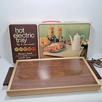 16" Cornwall 1970 Electric Warming Tray Usa #1418 Walnut W/ Original Box Mcm. Fixed Price $22.00.